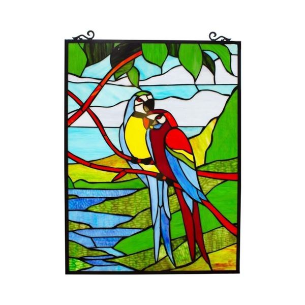 Macaw Lovebirds Stained Art Glass Window Panel