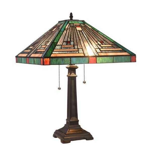 Mission Style Stained Art Glass Table Lamp