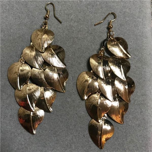 Gold Tone Leaves Chandelier Earrings