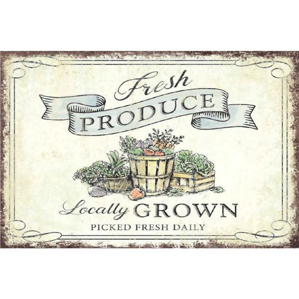Fresh Produce, Locally Grown Metal Sign