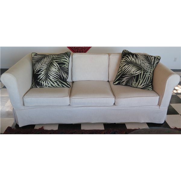 White Covered 3 Seat Sofa Sleeper Bed w/ 2 Leaf Design Cushions 80"x21"x29"H