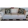 Image 1 : White Covered 3 Seat Sofa Sleeper Bed w/ 2 Leaf Design Cushions 80"x21"x29"H