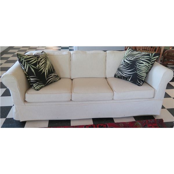 White Covered 3 Seat Sofa Sleeper Bed w/ 2 Leaf Design Cushions 80"x21"x29"H