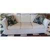 Image 1 : White Covered 3 Seat Sofa Sleeper Bed w/ 2 Leaf Design Cushions 80"x21"x29"H