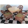 Image 1 : Wood & White Top Table 32"x32"x30"H & 4 Bamboo Chairs w/ Cushions 24"x21"x34"H