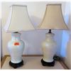 Image 1 : Qty 2 Table Lamps w/ White Etched Base & White Square Shades