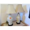 Image 7 : Qty 2 Table Lamps w/ White Etched Base & White Square Shades