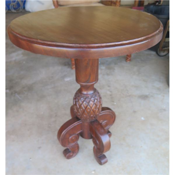 Round Wooden Table w/ Pineapple Design Pedestal Base 24" Diameter x 31"H