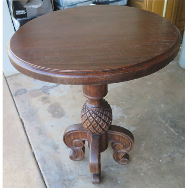 Round Wooden Table w/ Pineapple Design Pedestal Base 24" Diameter x 31"H