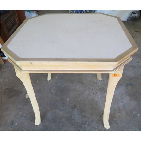 Wood & White Top Octagon Shape Table w/ Front Drawer