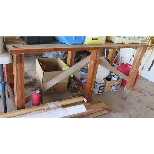 Wooden Work Table w/ Attached Vise Clamp 71"x27"x32"H (Contents Not Included)