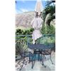 Image 1 : Metal Mesh Square Table & 2 Chairs w/ Outdoor Umbrella in Pedestal Base