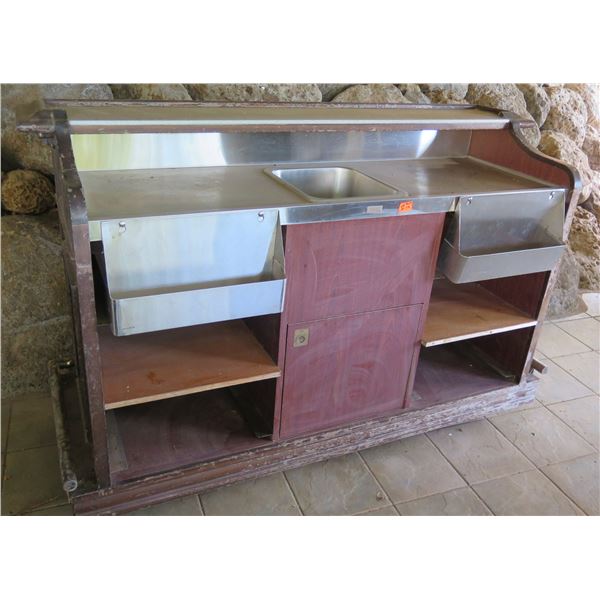 Outdoor Metal Sink on Wooden Cabinet w/ Undershelves & Cabinet  72"x27"x46"H