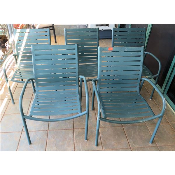Qty 5 Metal Stacking Deck Chairs w/ Strapping Body 25"x20"x36"H