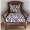 Image 1 : Wood & Wicker Chair w/ Floral Seat & Back Cushions
