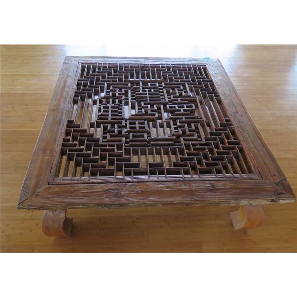 Low Wooden Carved Table 62"x53"x17"H