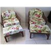 Image 1 : Qty 2 Bamboo Chairs w/  Matching Ottomans & Floral Seat & Back Cushions