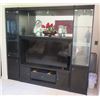 Image 1 : Black & Glass Entertainment Center Cabinet 85"x18"x76"H (Contents Not Included)