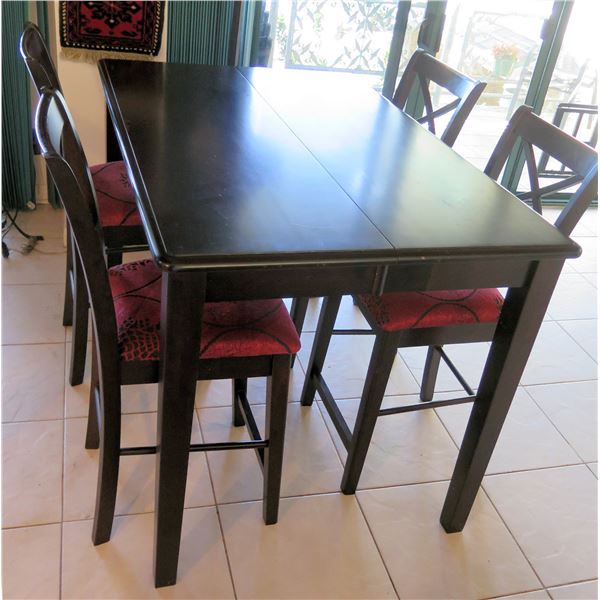 Wooden Table 54"x36" with Leaf & 4 Chairs w/ Upholstered Seat