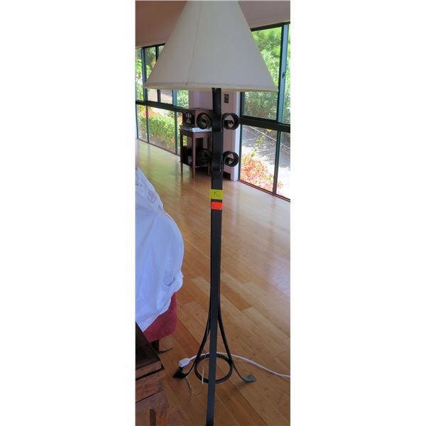 Wrought Iron Lamp w/ Metal Accents & White Shade 65"H