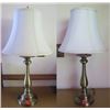 Image 1 : Qty 2 Table Lamps w/ Metal Pedestal Base & White Shades 26"H