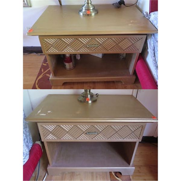 Qty 2 Wood Night Stands w/ Woven Design Drawers