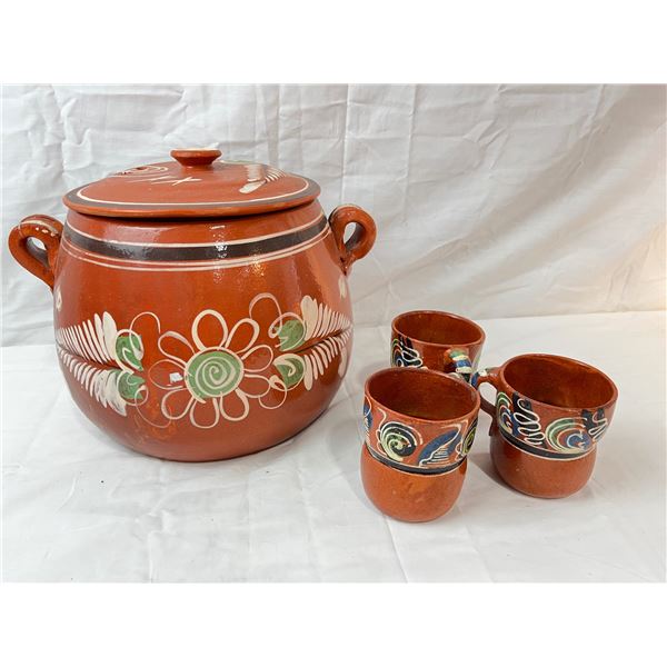 Mexican Bean Pot and Terracotta Mugs