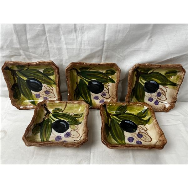 Set of 5 Tabletops Unlimited Hand Painted "Olives" Dip Bowls