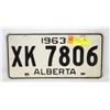 Image 1 : 1963 ALBERTA LICENSE PLATE