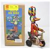 TIN WIND UP DUCK ON BICYCLE W BOX