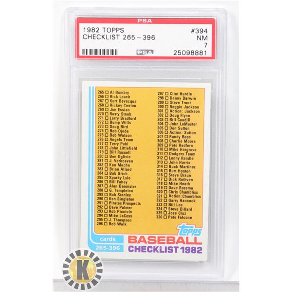 1982 TOPPS CHECKLIST 256-396 PSA GRADED 7 CARD