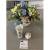 Image 1 : Silk Floral Arrangement in a Aynsley Bone China Vase with Trinket Jar & Plate