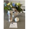 Image 2 : Silk Floral Arrangement in a Aynsley Bone China Vase with Trinket Jar & Plate