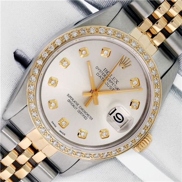Rolex Men's Two Tone Silver Diamond Datejust Wristwatch