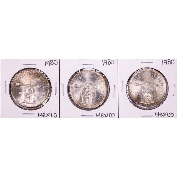 Lot of (3) 1980 Mexico Onza Silver Coins