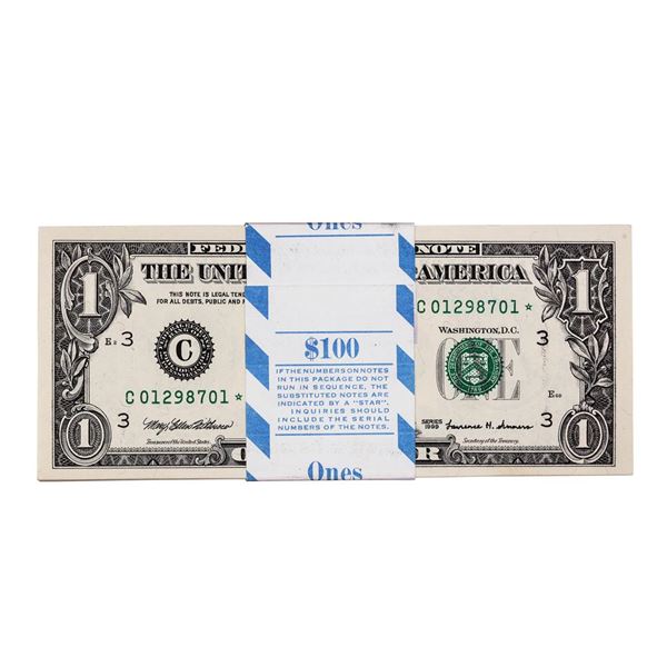 Pack of (100) Consecutive 1999 $1 Federal Reserve STAR Notes Philadelphia