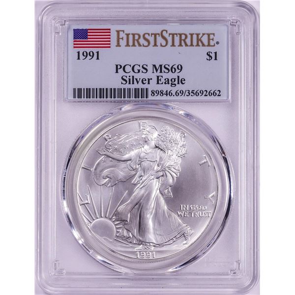 1991 $1 American Silver Eagle Coin PCGS MS69 First Strike