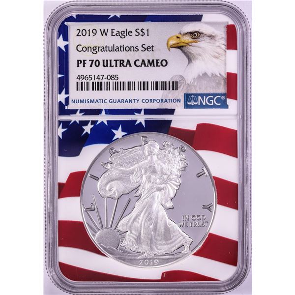 2019-W $1 Proof American Silver Eagle Coin NGC PF70 Ultra Cameo Congratulations Flag