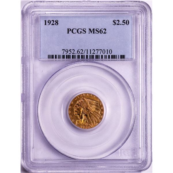 1928 $2 1/2 Indian Head Quarter Eagle Gold Coin PCGS MS62