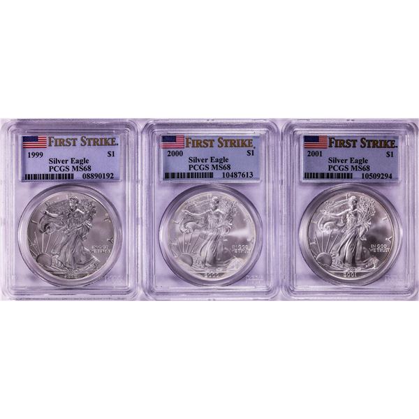 Lot of 1999-2001 $1 American Silver Eagle Coins PCGS MS68 First Strike