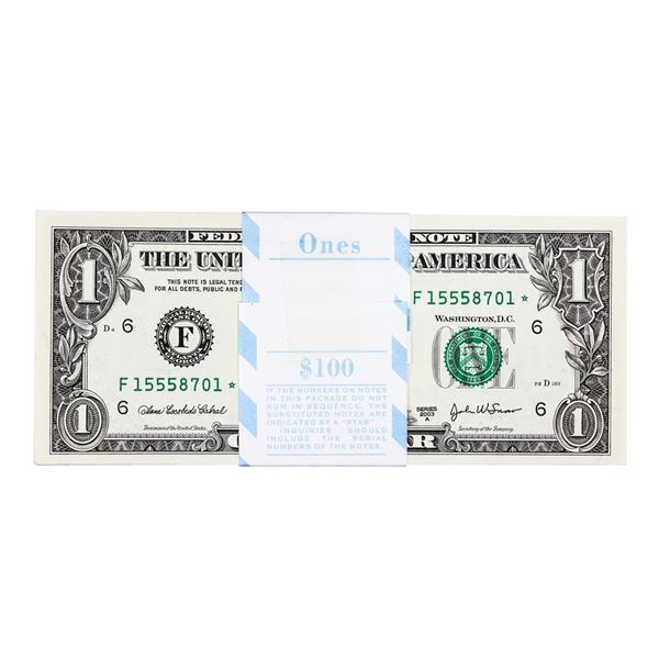 Pack of (100) Consecutive 2003A $1 Federal Reserve STAR Notes Atlanta