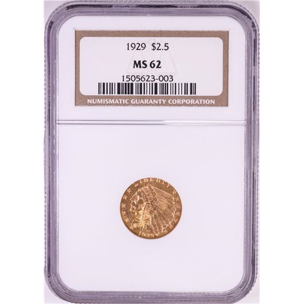 1929 $2 1/2 Indian Head Quarter Eagle Gold Coin NGC MS62