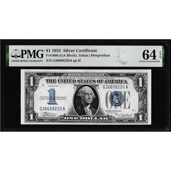 1934 $1 Funnyback Silver Certificate Note Fr.1606 PMG Choice Uncirculated 64EPQ