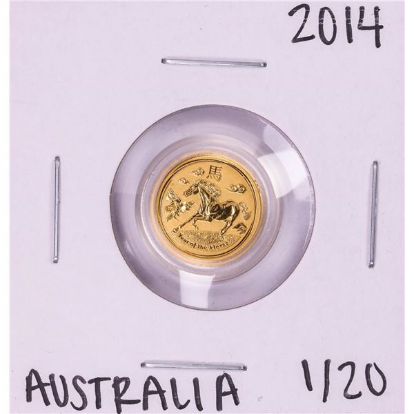 2014 Australia $5 Lunar Year of the Horse 1/20 Oz Gold Coin
