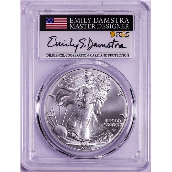 2021 Type 2 $1 American Silver Eagle Coin PCGS MS70 First Strike Damstra Signature