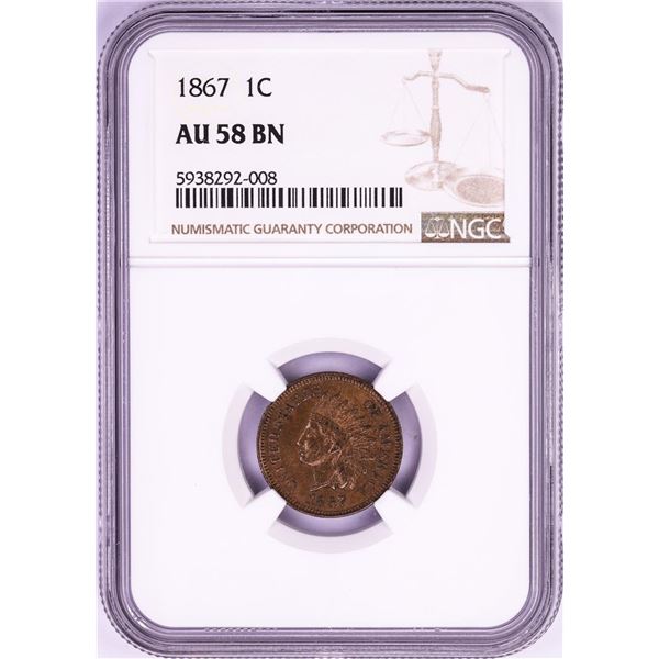 1867 Indian Head Cent Coin NGC AU58BN