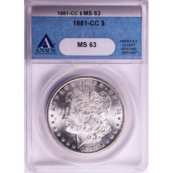 1881-CC $1 Morgan Silver Dollar Coin ANACS MS63