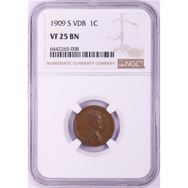 1909-S VDB Lincoln Wheat Cent Coin NGC VF25BN