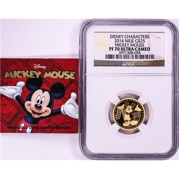 2014 $25 Proof Niue Disney Mickey Gold Coin NGC PF70 Ultra Cameo