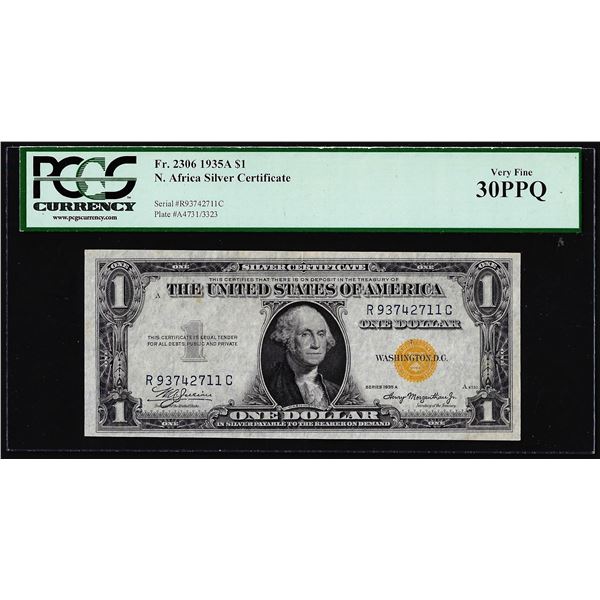 1935A $1 North Africa WWII Emergency Silver Certificate Note PCGS Very Fine 30PPQ